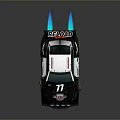 Redline Racing Car With Rear Spoiler Number 77 Front Round Headlights And Black White Body