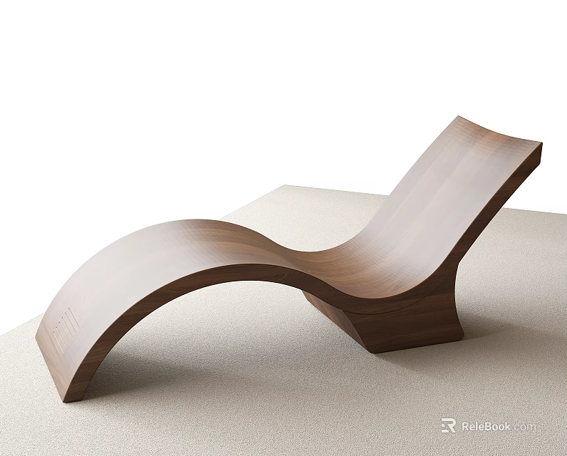 Modern Wooden Chaise Lounge With Curved Walnut Design And Sleek Lines 3d model 