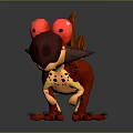 Vibrant Red Dinosaur Game Movie Character With Orange Tail Big Eyes Yellow Details And Claws