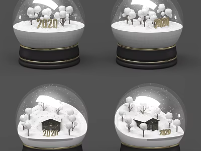 Decorative Ornament Set of Snow Globes with Snowy Scene Small House Trees and Year Numbers 3d model