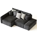 L shaped gray upholstered sectional sofa with multiple decorative pillows in geometric patterns 3d model