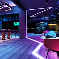 Modern Archery Range Interior With Neon Lights Tables Chairs And Counter 3d model