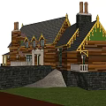 Traditional Style Detached House With Slate Roof Wooden Framing Porch White Railings And Green Lawn