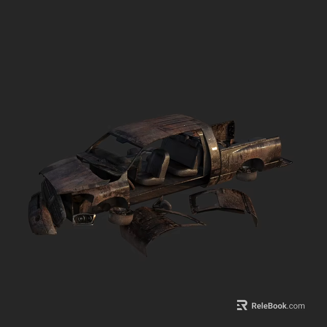 Rusted Wrecked Functional Truck With Broken Doors And Damaged Body 3d model 