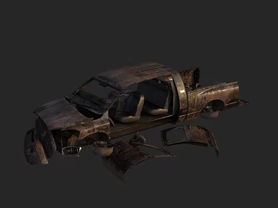 Rusted Wrecked Functional Truck With Broken Doors And Damaged Body 3d model