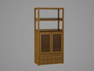 Traditional Wooden Brown Bookcase With Open Shelves Cabinet Doors And Drawers 3d model