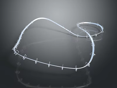 Abstract Curved White Barbed Metal Structure With Reflection On Gray Background 3d model