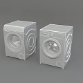 Modern Two White and Light Gray Washing Machines with Round Doors and Top Control Panels