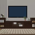 Modern Wooden TV Stand With Storage Drawers Open Shelves And TV In Living Room