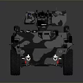 Modern Military Tank In Blue Gray Camouflage With Top Weapon System And Reflective Surface