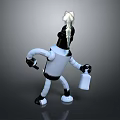 3D Cartoon Character With Black Head White Body White Hair Decoration Holding Objects Standing Pose