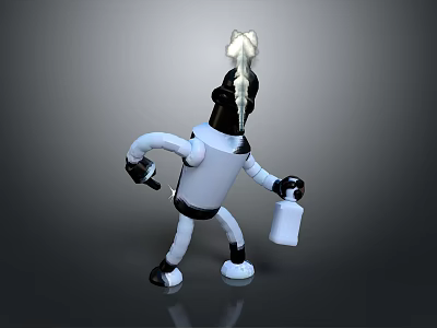 3D Cartoon Character With Black Head White Body White Hair Decoration Holding Objects Standing Pose 3d model