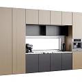 Modern Sideboard Design Featuring Light Wood and Dark Gray Cabinetry and Built in Appliances