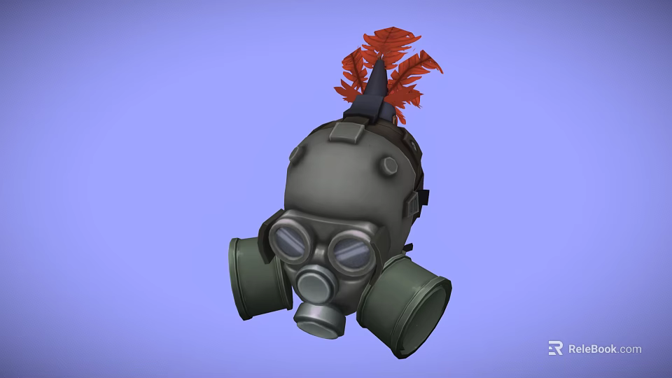 Gray Fire Equipment Gas Mask with Red Plume Filter Canisters and Clear Goggles 3d model 