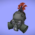 Gray Fire Equipment Gas Mask with Red Plume Filter Canisters and Clear Goggles