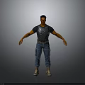 3D Male Character Model In Black Patterned Tshirt Blue Cargo Pants And Gray Boots