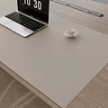 Modern Wooden Office Desk With Ergonomic Chair Laptop And Bookshelf View