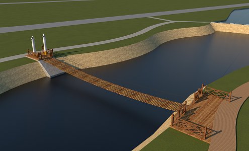 Chinese Landscape Suspension Bridge 3d model