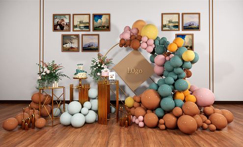 Light luxury beautiful Chen balloon flower art beautiful Chen decoration hanging painting flowers round a few balloon flower stand 3d model