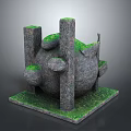 Natural Stone Outdoor Furniture With Green Moss Decor Circular Top And Square Base Pillar Support