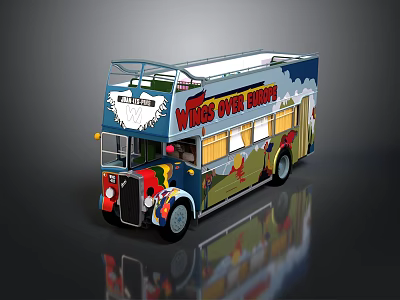 Double Decker Bus with Wings over Africa Theme and Colorful Scenic Decorations 3d model
