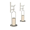Pair of Modern Wall Lamps with Chrome Metal Frame and Cylindrical Wooden Base