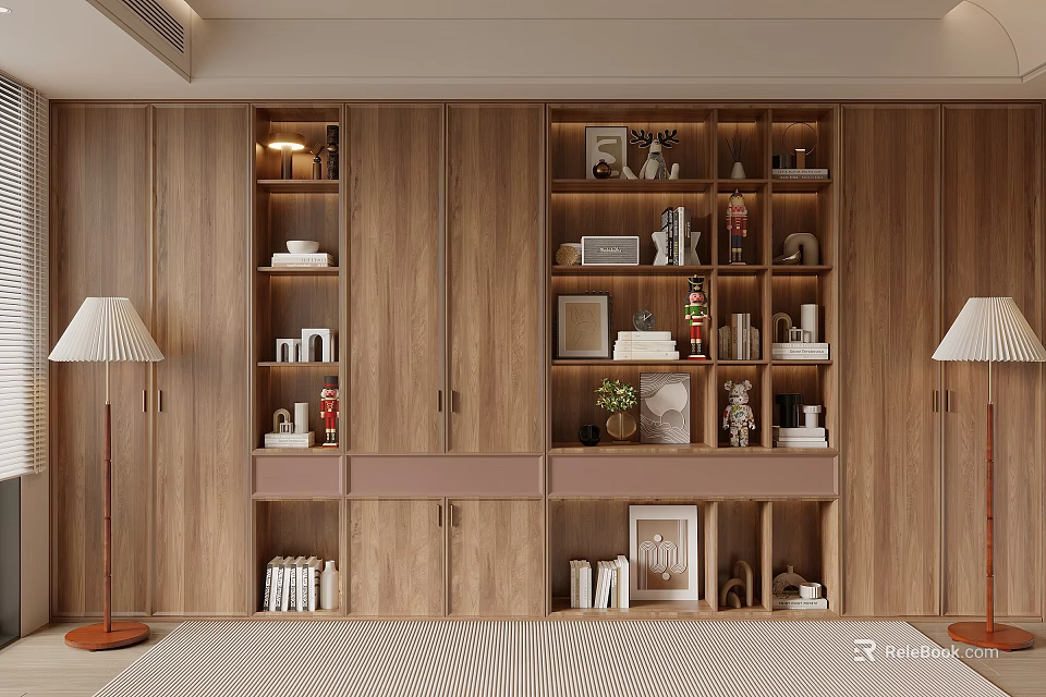 Spacious Modern Wooden Bookcase with Multiple Shelves Storage Books and Decorative Items 3d model 