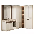 Modern Kitchen Interior With White Cabinets Marble Countertop Wooden Accents And Mirror