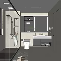 Modern Bathroom Interior With Glass Shower Toilet Vanity Mirror And Cabinets