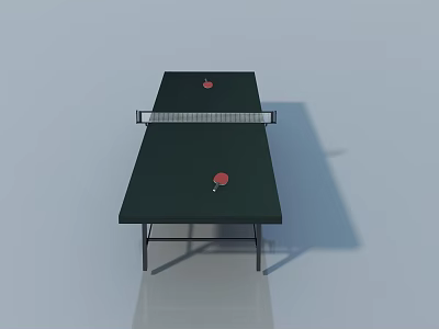 Green Ping Pong Table With Net Red Paddles And Ball On Gray Background 3d model