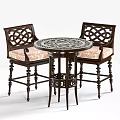 Vintage Round Table and Chair Set With Ornate Top Carved Backrest and Patterned Seats