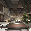 Specialty Store Interior With Wooden Walls Layered Bookshelves Green Plants And Stone Decor
