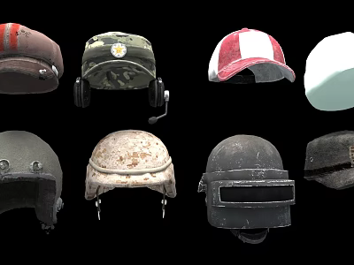 Different Styles of Military Weapon Helmets with Various Protective Designs and Combat Features 3d model