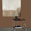 Modern Metal Frame Side Table With Table Lamp Tray Pastries And Wall Artwork 3d model