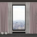Soft Pink Gray Curtains with White Sheer Panels in Window Area with Plant and Balls