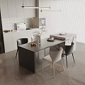 Modern Dining Table Set With Black And White Chairs Gray Tabletop And Kitchen Interior Decoration 3d model
