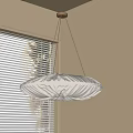 White Round Pleated Pendant Light Hanging By Window Blinds With Natural Light 3d model