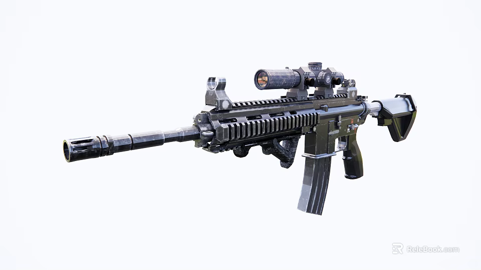High Quality Modern Tactical Rifle With Scope Suppressor Detachable Magazine And Ergonomic Grip 3d model 
