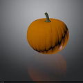 Fresh Orange Round Smooth Pumpkin with Green Stem on Gray Background and Reflection