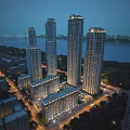 Aerial Planning of Modern High Rise Residential Complex with River Bridge Roads and Green Areas