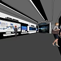 Modern Exhibition Hall Interior With Display Screens And Visitors Exploring Exhibits