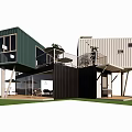 Modern Two Story Container Building With Large Windows Balcony Staircase And Glass Doors