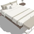 Modern Double Bed With White Sheets Beige Pillows Bench And Bedside Tables 3d model