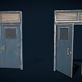 Old Rusted Metal Double Doors With Small Glass Panes On Dark Background