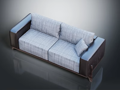 Modern Fabric Sofa With Dark Leather Armrests And Gray Cushion Seating 3d model