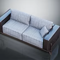 Modern Fabric Sofa With Dark Leather Armrests And Gray Cushion Seating