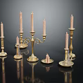 Decorative Brass Candle Holders with Classic Design and Multiple Styles on Shiny Tabletop