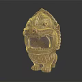 Decorative Ornament Set Featuring Bronze Lion Figurine With Intricate Carved Patterns And Traditional Style