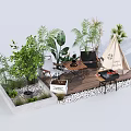 Outdoor Tent Setup On Wooden Deck With Green Plants Table Chairs And Grill