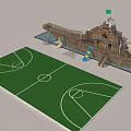 Ship Shaped Playground Equipment With Slide Basketball Court And Soccer Field